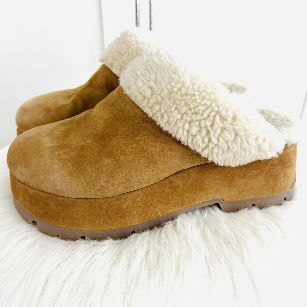 Steve Madden Juney Chestnut Suede Faux Fur Lined Platform Clogs Y2K 90s ~ Size 9